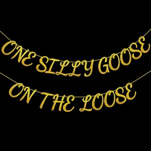 Customized Glitter Gold Paper Letter Banner 'One Silly Goose on the Loose' for Wedding Celebration