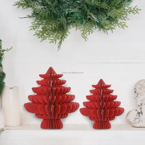 Paper Tree Honeycomb Paper Christmas Festival Tree Hanging Ornaments with Magnets Xmas Home Decorations