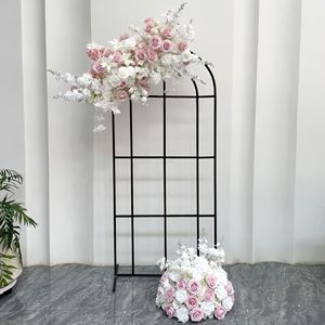 Luxury Modern Handmade DIY Wedding Stage Event Center White Pink Mixed Arrangement Artificial Flower Art Silk Backdrop