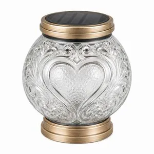 Wholesale Solar Clear Glass Grave Lantern With Cross Heart Floral Relief For European Cemetery Memorial Decoration OEM ODM