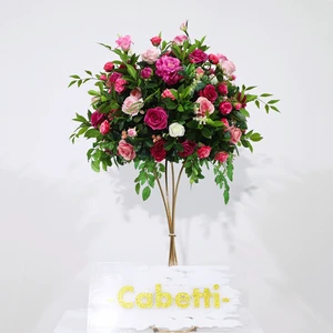 Bespoke Luxury Artificial Flowers Arrangement Silk Large Hot Pink Rose Flower Centerpieces for Wedding Table Decorations