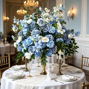 Wholesale 60cm Blue Silk Flower Ball Wedding Table Decor Center Floral Flowers Artificial Decorative for Reception & Banquet