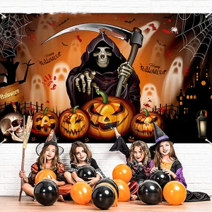 Halloween Backdrop Cartoon Halloween Photo Backdrop Pumpkin Moon Photography Backdrops Happy Halloween Party Decorations