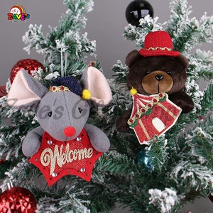 Zaves Cute Small Size Christmas Decorations Bear Mouse Elephant Deer Hanging Ornament for the Tree Festive Christmas Item