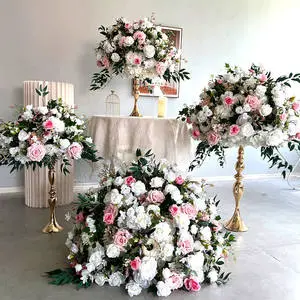 H0719 Wedding Centerpiece Table Decor Silk Flower Ball Centerpieces Rose Peonies White Wedding Table Artificial Flower Ball