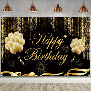 Happy Birthday Party Backdrop Banner, Large Fabric Washable Glitter Sign Poster Background for 30th 40th 50th 60th 70th 80th