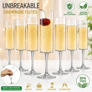6 oz Unbreakable Clear Whiskey Plastic champagne Glasses Flute Toasting Glass Drinkware for Party Birthday Anniversary Wedding
