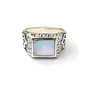 Wholesale 925 Sterling Silver Mother of Pearl Ring Square Shaped Cabochon Unisex Signet Jewelry Manufacturer