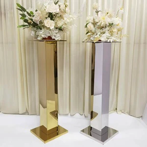 Graceful Glass Tall Golden Metal Stainless Steel Wedding Decoration Cake Table Flower Stand Set