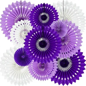 Lavender/Purple/White Honeycomb Paper Hanging Fans Decoration Set for Halloween Baby Shower Wedding Photo Booth