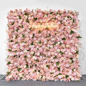 New Custom 3D Silk Wedding Decoration Party Event Background Curtain Pink Rose Artificial Flower Wall