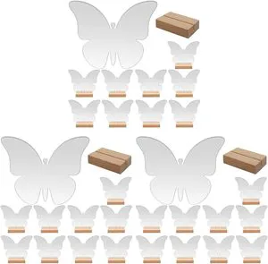 Transparent Acrylic Butterfly Shape Place Cards with Wooden Stands 10x7.5cm Fashionable Table Signs for Weddings Parties Events