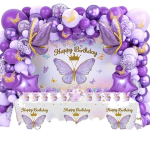 Happy Birthday & Baby Shower Party Supplies Kit Disposable Plastic Tablecover & Photography Backdrop Balloons Set