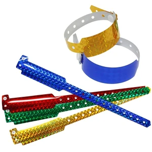 HXY Custom Festival Laser Glitter Holographic Waterproof Plastic Party Wristband Bracelet 5 Colors for Concerts Events Hot Sale