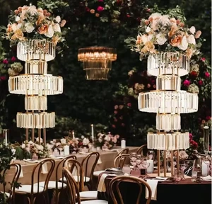 Luxury Wedding Background Decoration Stand Gold Metal Crystal Flower Stand for Wedding Party Road