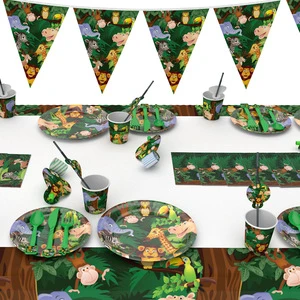 Animal Jungle Party Supplies Decorative Paper Tray New Year's Day Tableware Set Cartoon Birthday Party Toys Holiday Supplies
