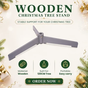 Natural Color Three-Arm Wooden Durable Eco-Friendly 120CM Christmas Tree Stand Triangular Base Desktop Small Tree Stand