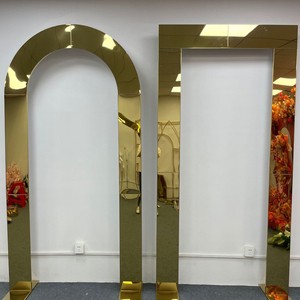 X898 Wedding Stage Elegant Decoration Setup Props Arch Stand Stainless Steel Shinny Mirror Gold Backdrop for Events Party
