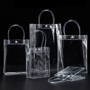 Transparent Customized Beverage Portable Logo Gift Shopping Pvc Flower Bag Clear Plastic With Handles