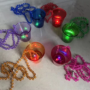 LED Flash Light-Up Shot Glasses Party Favors with Glow-in-the-Dark Beads Necklace for Halloween Valentine's Day Easter Parties