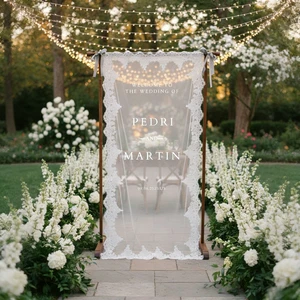 Acrylic Lace Backdrop Banner with Letters for Wedding Engagement Party
