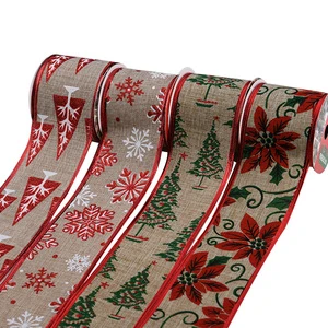Christmas Ribbon Vintage Wired Burlap Ribbon for DIY Wrapping Faux Burlap Xmas Crafts Ribbon