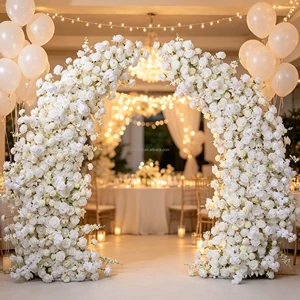 H185 White Roses Horn Arch Artifical Flowers, Wedding Backdrop, Stage Decorations, Proposal Ceremony Setup