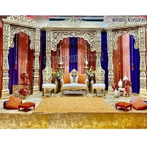Maharani Wedding Bollywood Theme Stage Decor Stunning Wedding Traditional Palace Stage Tropical Gold Fuchsia Wedding Stage