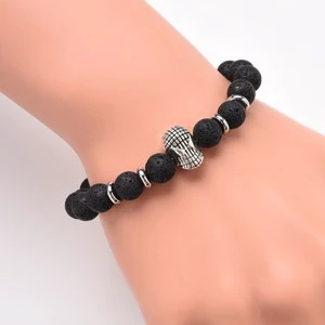 Lava Stone Meditation Power Bracelet Silver Lion Head Owl Leopard Spiderman Matte Pearl Natural Stone Bracelet.