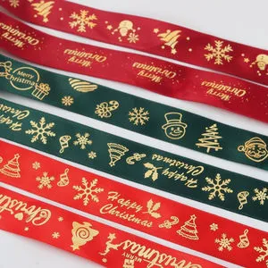 Factory Wholesale 2.5cm Christmas Ribbon Merry Christmas Gift Wrapping Ribbon Decorative Ribbon 20 Yards