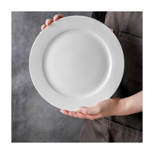 High Bone China Plate Customized Wedding Hotel White Porcelain Flat Plate Ceramic Round Plate Dinner Decorative