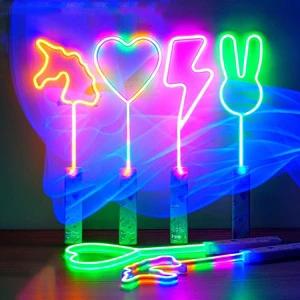 Novelty Party Supply Plastic Color-Changing LED Neon Light up Toys Unicorn Heart Rabbit Lightning Magic Wand Sticks