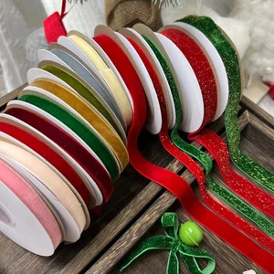 Bestselling Sparkling 1cm Glitter Velvet Ribbon for Festive Gift Box & Party Decoration 7 Yards/roll