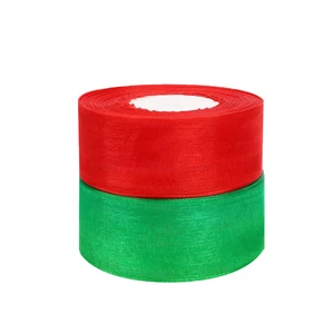 Green & Red Christmas Ribbon Organza Ribbon 1 1/2 Inch Wide for Holiday Festival Gift Wrapping Decoration