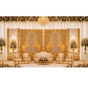Elephant Theme Golden Wedding Laser Cut Metal Stage Frames Lightweight Customized Size Luxury Reception Decor Manufacturer