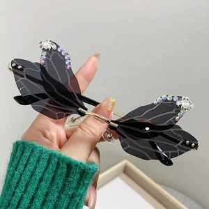 European American Style Frameless Cut Edge Dragonfly for Diamond Inlaid Sunglasses New Style Funny Party Glasses