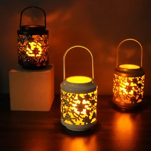 Eid Mubarak Decoration Vintage Style Ramadan Festival Supplies Hollowed Out Iron Lanterns Candlesticks