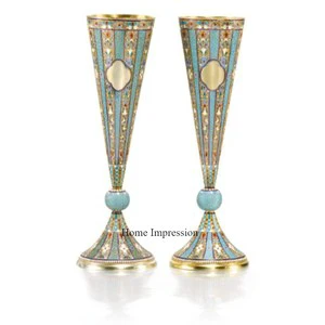 Eye Catching Designer Most Unique Fancy Look Modern Metal Trumpet Vase Set 2 Hot Selling Wedding Table Centerpiece Decoration