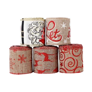 Holiday Christmas Patten Burlap Ribbons Decorations Ribbon Wired Logo Design Ethnic Ribbon Jacquard Woven Silk Ribbon