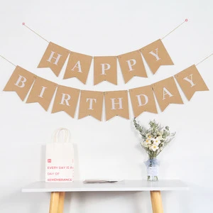 Kraft Happy Birthday Party Supplies Backdrop Hanging Flags Decoration Bunting Letters Paper Banner for Birthday Parties