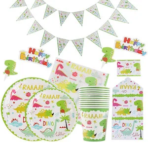 The New Dinosaur Theme Children's Birthday Party Decoration Banner Paper Cup Plate Table Cloth Tableware Set