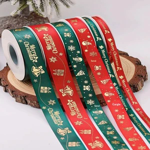 Wholesale Eco-Friendly 100% Polyester Foil Christmas Satin Ribbon 1cm-2.5cm Width Holiday Gift Wrapping 25 Yards/Roll