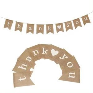 Jute Hessian Burlap Thank You Banner Rustic Wedding Party Bunting for Wedding Decorations Birthday Party Baby Bridal Shower