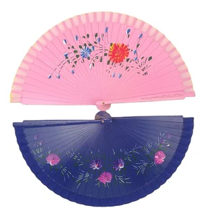 High Quality Customized Printed Satin Folding Hand Fan Fashion Party Favor with Wooden Base