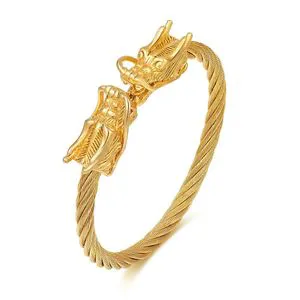 American Screw Punk Hand Cuff Bangles Latest Designs Jewelry Stainless Steel Dragon Heard Wire Bracelet Bangle for Men