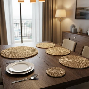 Natural Rattan Placemats10/12/13/14 Inch Woven Braided Wicker Table Mats Rustic Farmhouse Weave For Dining