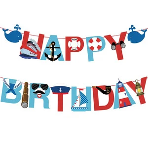 Nautical Happy Birthday Banner with Baby Whale Sailboat Anchor for Kids Baby Show Theme Birthday