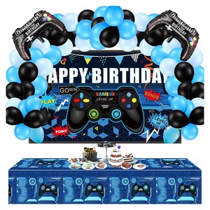 LEMON Video Game Party Supplies Happy Birthday Gaming Backdrop Balloons Arch Garland Kit Table Covers Controller Balloons
