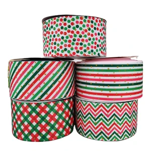 Christmas Red Green Hologram Grosgrain Ribbon Polka Dot, Stripe, Plaid & Chevron Print for Gift Wrapping, DIY Crafts
