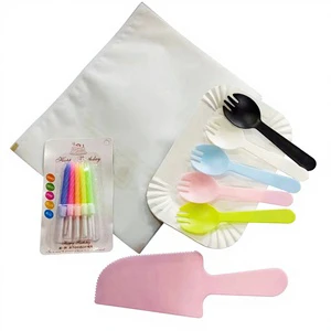 Thickened Plastic Disposable Birthday Cake Tableware Knife Fork And Candle Set For Party Supplies